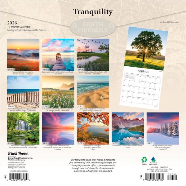 slide 9 of 9, 2026 Brush Dance Tranquility Monthly Plastic-Free Square Wall Calendar, 12"" x 12"", Inspiration, January to December 2026, 9798330705962, 1 ct
