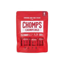 Chomps CHOMPLINGS Grass-Fed and Finished Original Mini Beef Meat Sticks, 6 Count