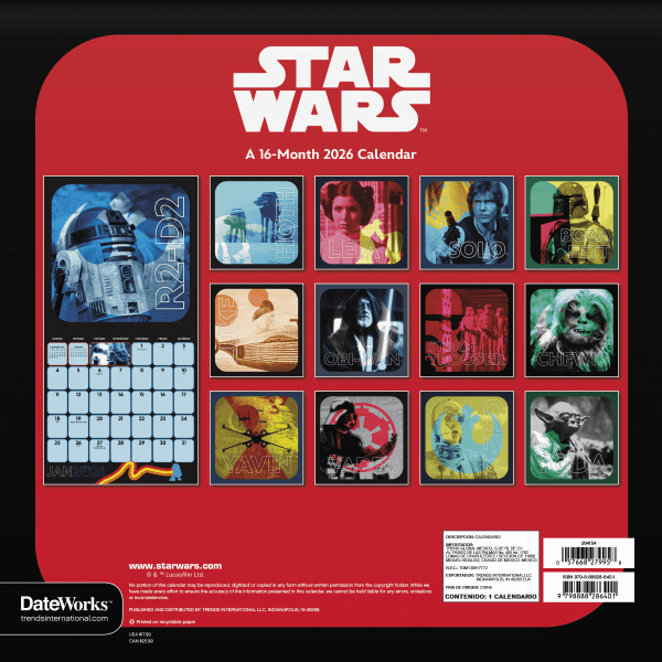 slide 4 of 6, 2026 DateWorks Wall Calendar, 12"" x 12"", Star Wars, January To December, 264154OD, 1 ct