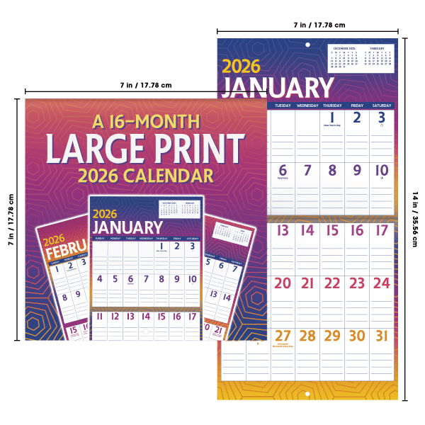 slide 4 of 6, 2026 DateWorks Monthly Mini Calendar, 7"" x 7"", Large Print, January To December, 261016OD, 1 ct