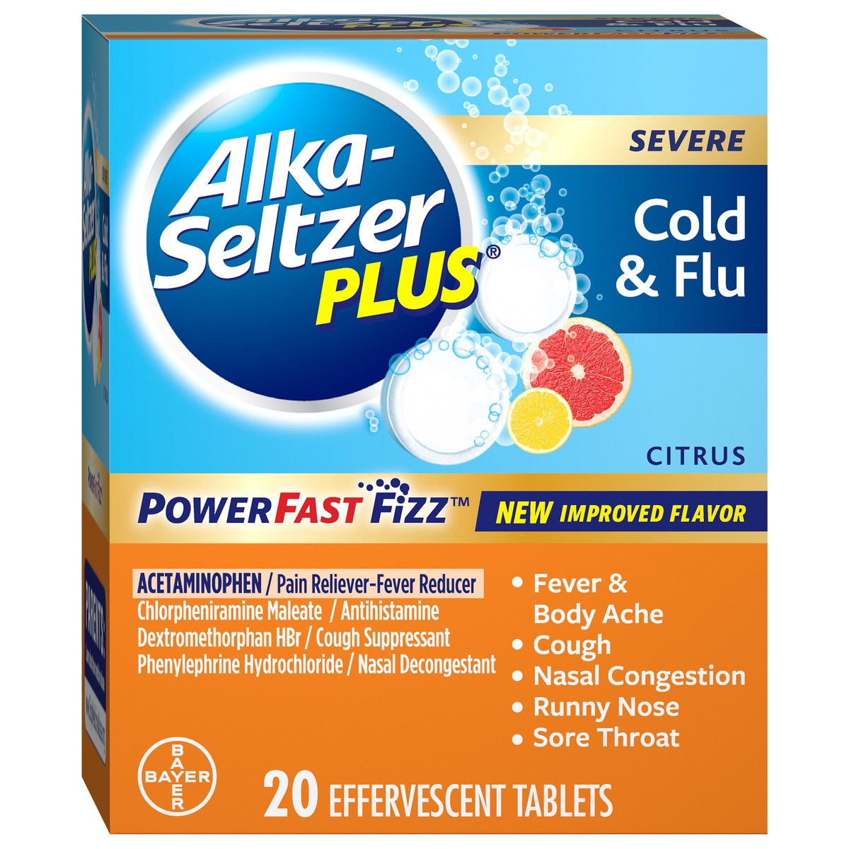 slide 2 of 7, Alka-Seltzer Severe Citrus Cold & Flu Effervescent Tablets 20 ea Box, 20 ct