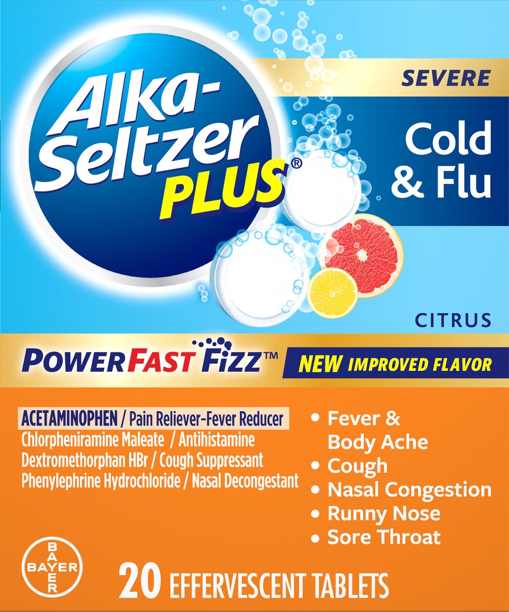 slide 1 of 7, Alka-Seltzer Severe Citrus Cold & Flu Effervescent Tablets 20 ea Box, 20 ct