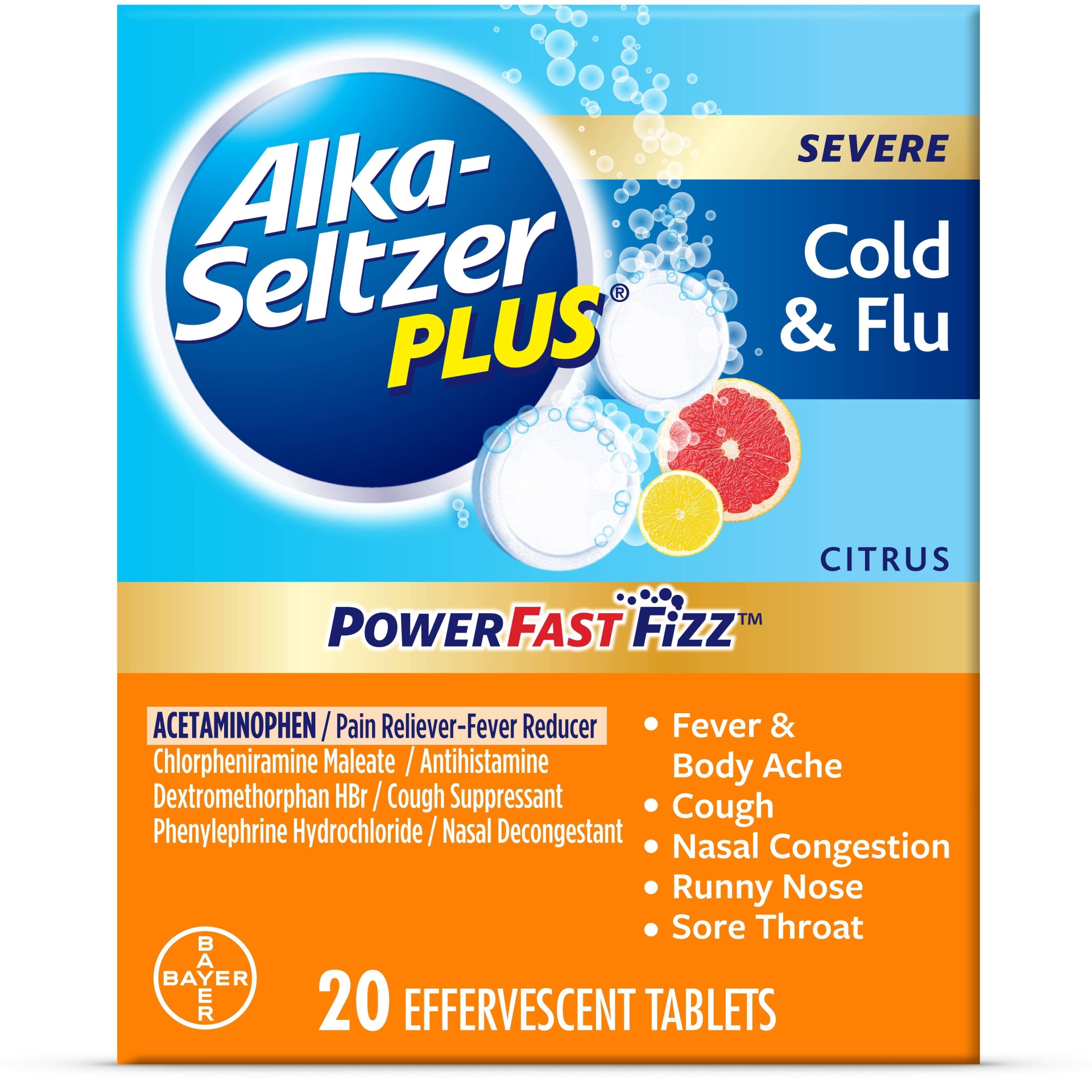 slide 1 of 1, Alka-Seltzer Plus NSAID Powerfast Fizz Cough, Cold & Flu Tablet - Citrus - 20ct, 20 ct