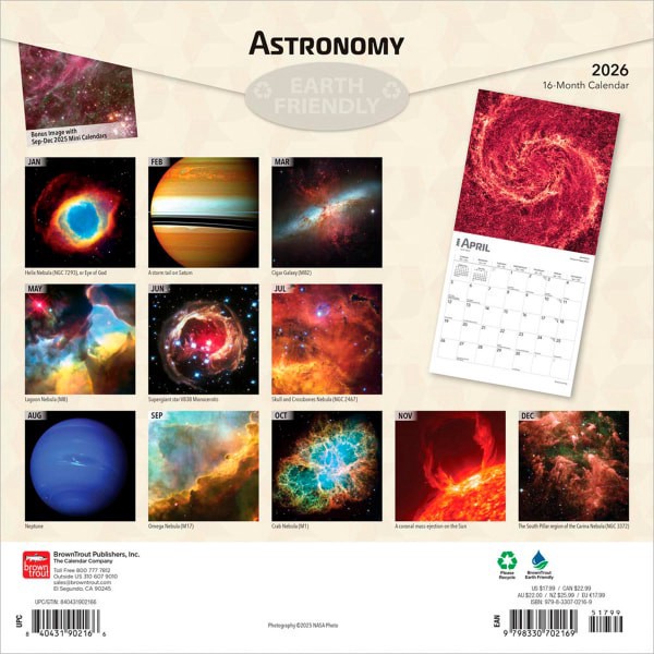 slide 6 of 9, BrownTrout 2026 BrownTrout Astronomy Monthly Plastic-Free Square Wall Calendar, 12"" x 12"", Science and Nature, January to December 2026, 9798330702169, 1 ct
