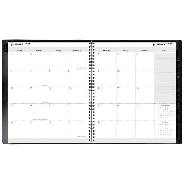 slide 4 of 6, 2025-2026 Office Depot 13-Month Monthly Planner, 9"" X 11"", Black, January To January, Od710600, 1 ct