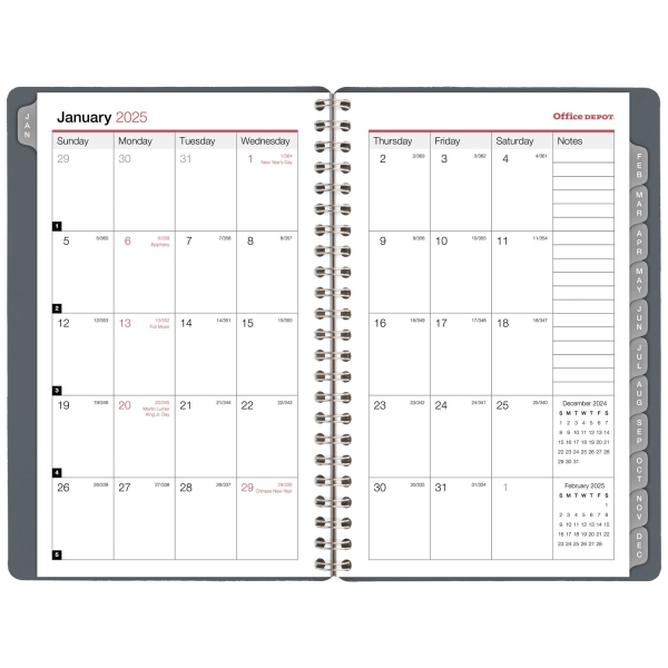 slide 3 of 6, 2025 Office Depot Weekly/Monthly Appointment Book, 5"" X 8"", Silver, January To December, Od710330, 1 ct