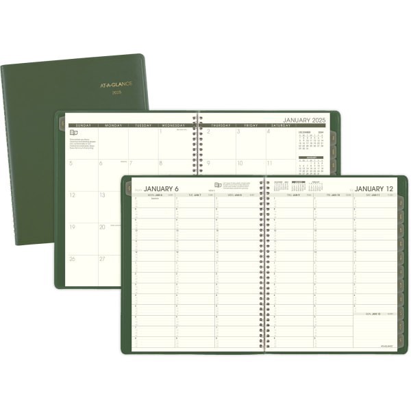 slide 2 of 4, 2025 At-A-Glance Recycled Weekly/Monthly Appointment Book Planner, 8-1/4"" X 11"", Green, January 2025 To December 2025, 70950G60, 1 ct