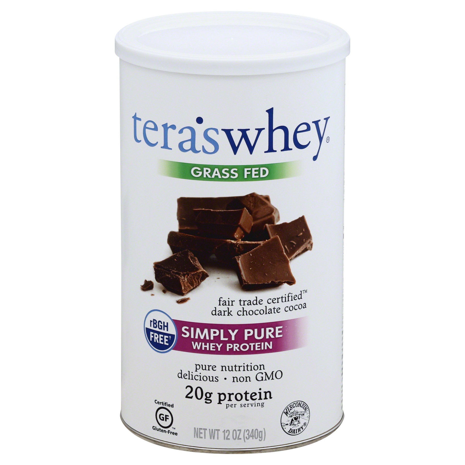 slide 1 of 4, Tera's Whey Dark Chocolate Cocoa Protein Powder , 12 oz