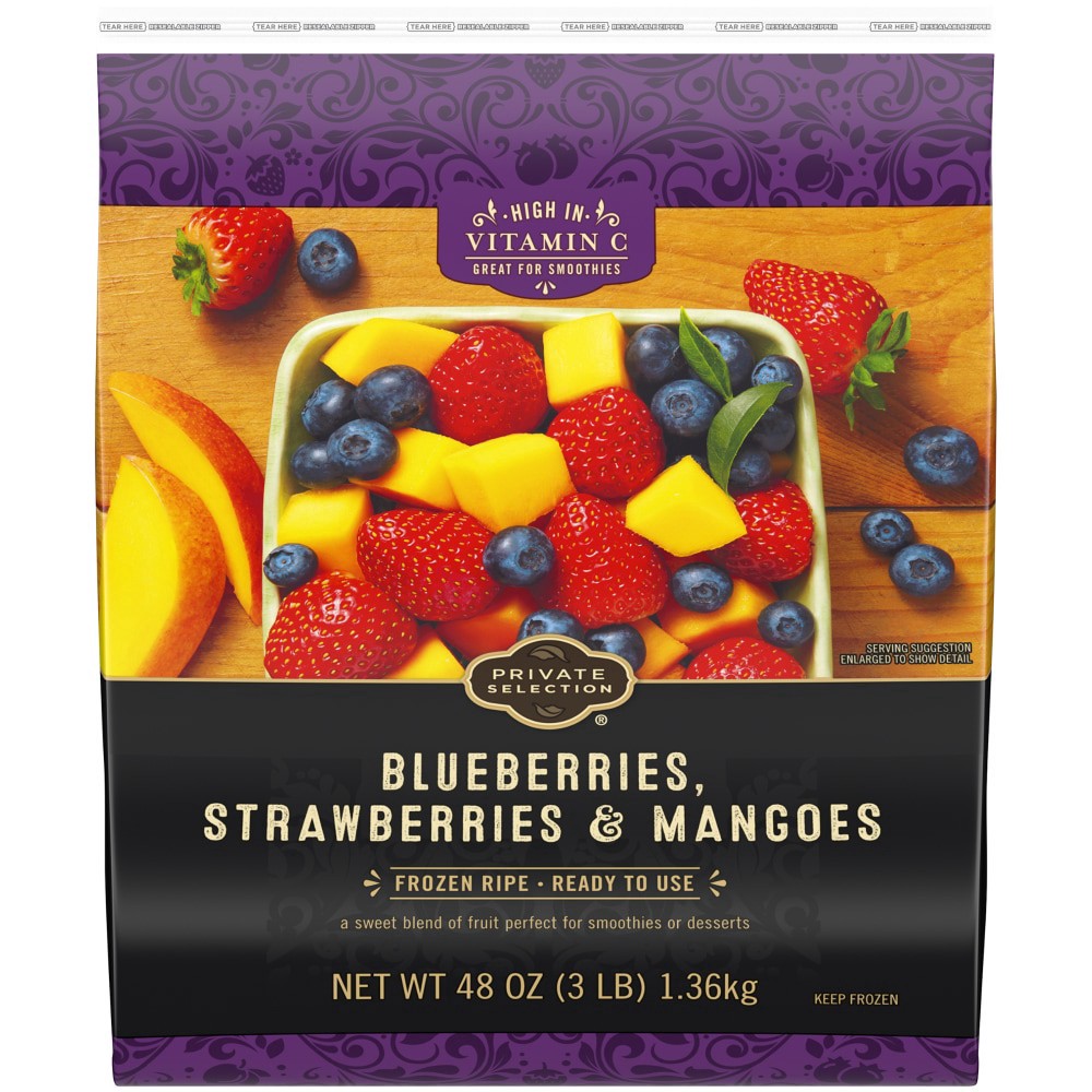 slide 1 of 2, Private Selection Frozen Blueberries Strawberries & Mangoes, 48 oz