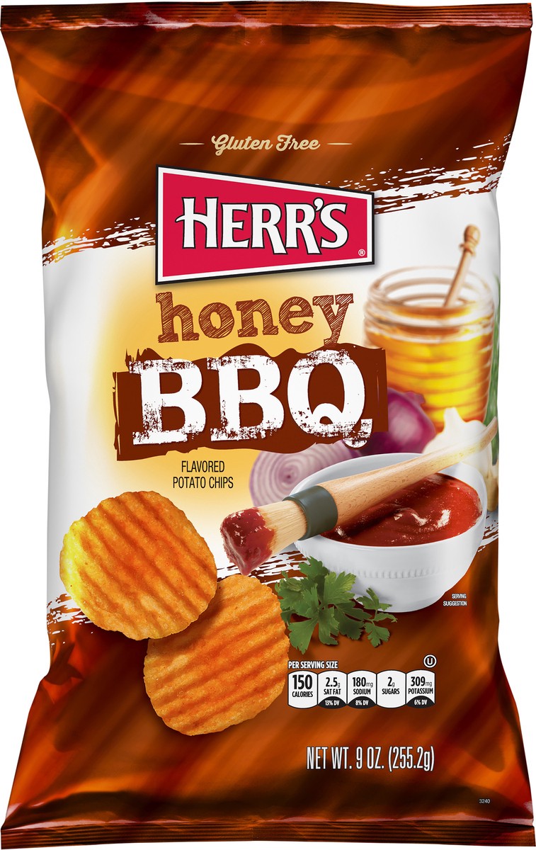 slide 3 of 7, Herr's Honey BBQ Flavored Potato Chips 9 oz Bag, 9 oz