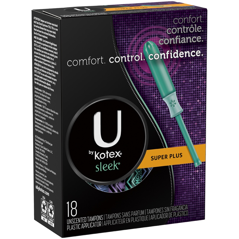 slide 2 of 3, U by Kotex Sleek Super Plus Unscented Tampons, 18 ct