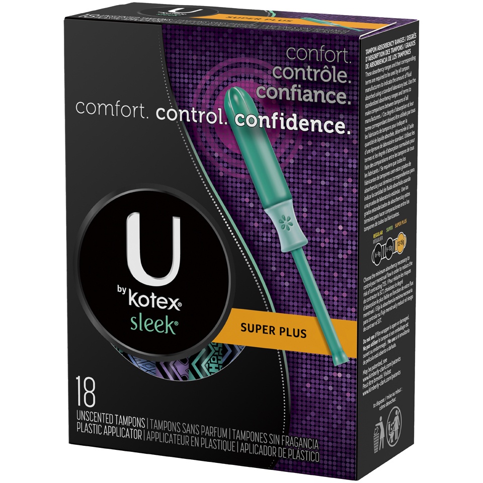 slide 3 of 3, U by Kotex Sleek Super Plus Unscented Tampons, 18 ct