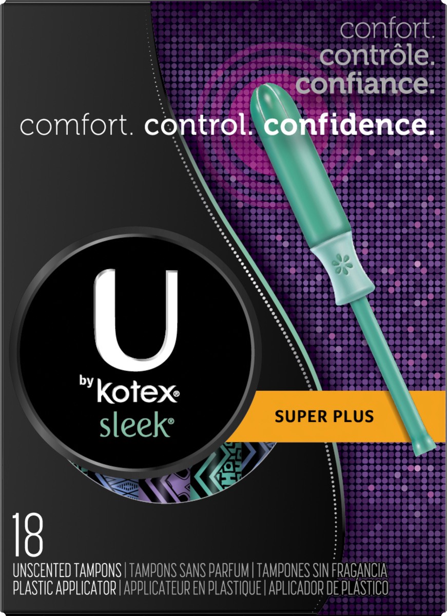 slide 5 of 6, U by Kotex Sleek Tampons Unscented Plastic Applicator Super Plus, 18 ct