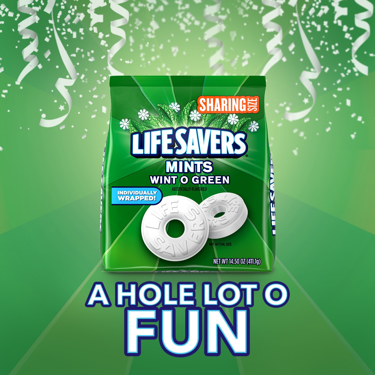 slide 3 of 8, LIFE SAVERS Wint-O-Green Breath Mints Hard Candy, Sharing Size, 14.5 oz Bag, 14.5 oz