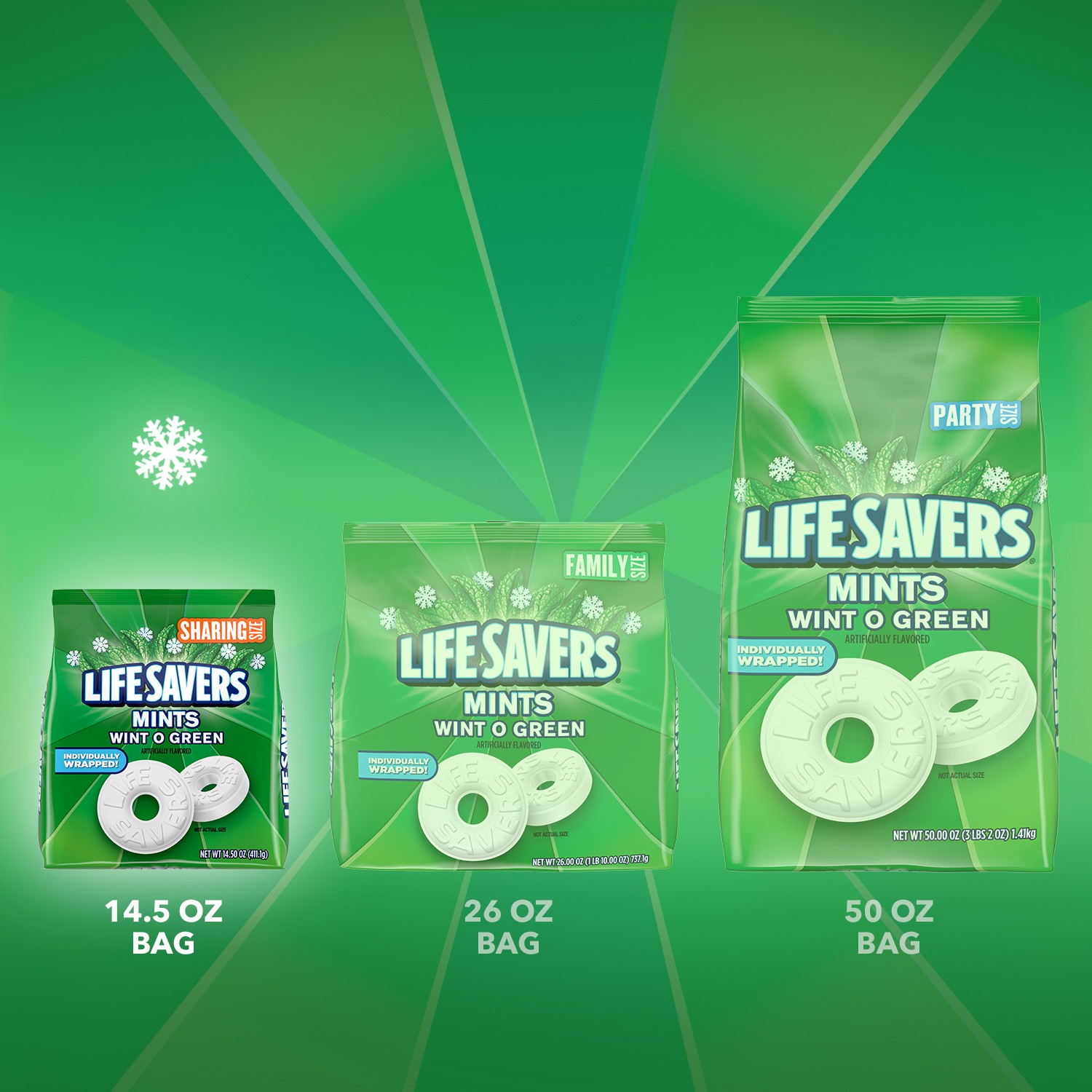 slide 7 of 8, LIFE SAVERS Wint-O-Green Breath Mints Hard Candy, Sharing Size, 14.5 oz Bag, 14.5 oz