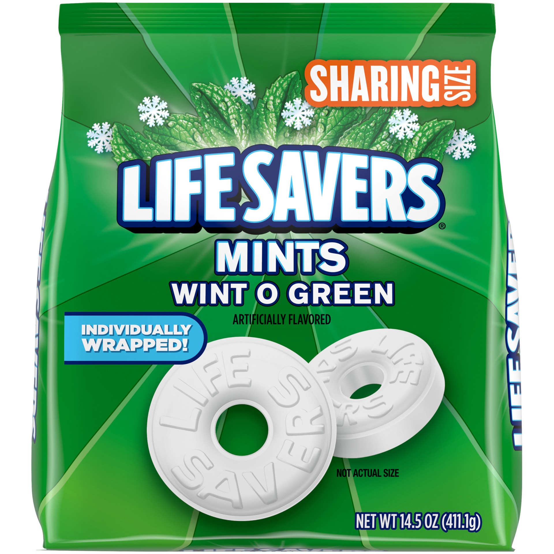 slide 1 of 8, LIFE SAVERS Wint-O-Green Breath Mints Hard Candy, Sharing Size, 14.5 oz Bag, 14.5 oz