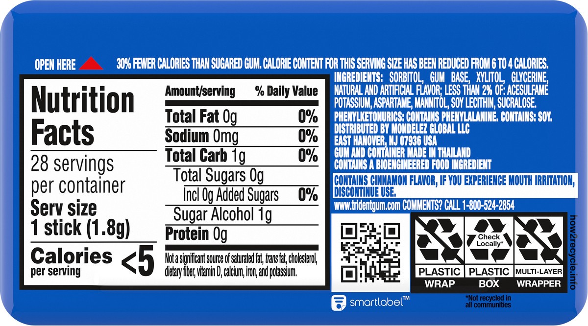 slide 4 of 9, Trident Sugar Free Original Gum with Xylitol Pocket Pack 28 ea, 0.11 lb