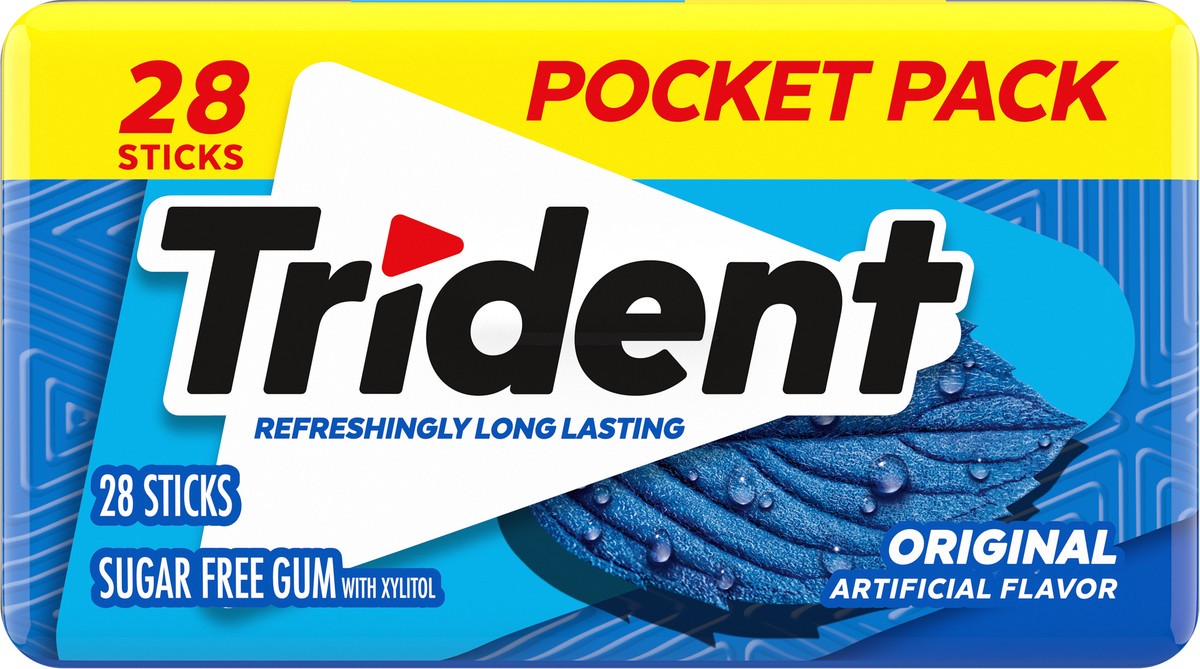 slide 9 of 9, Trident Sugar Free Original Gum with Xylitol Pocket Pack 28 ea, 0.11 lb