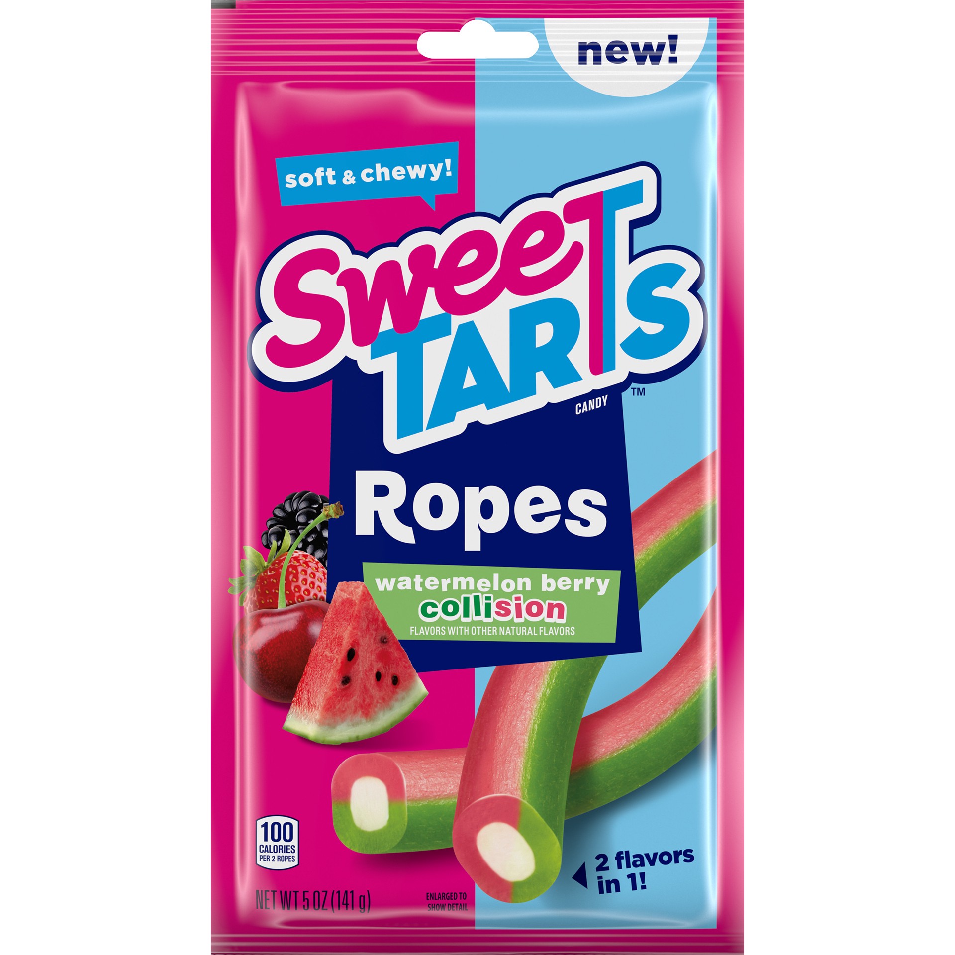 slide 1 of 14, SweeTARTS Ropes Collision Watermelon Berry Collision Candy 5 oz, 5 oz