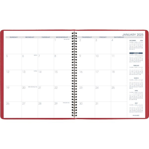 slide 2 of 3, 2025-2026 At-A-Glance 15-Month Monthly Planner, 9"" X 11"", Red, January To March, 7025013, 1 ct