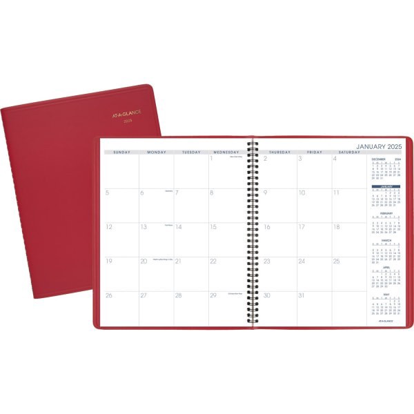slide 3 of 3, 2025-2026 At-A-Glance 15-Month Monthly Planner, 9"" X 11"", Red, January To March, 7025013, 1 ct