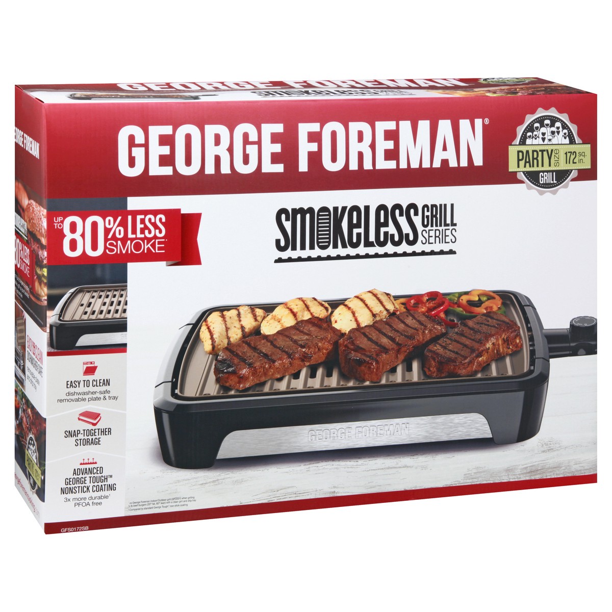 slide 3 of 11, George Foreman Party Size 172 sq in Smokeless Grill Series 1 ea, 1 ea