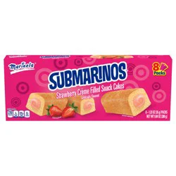 Marinela Submarines Strawberry Crème Filled Snack Cakes, 8 count, Snack Cakes, 9.84 oz Box