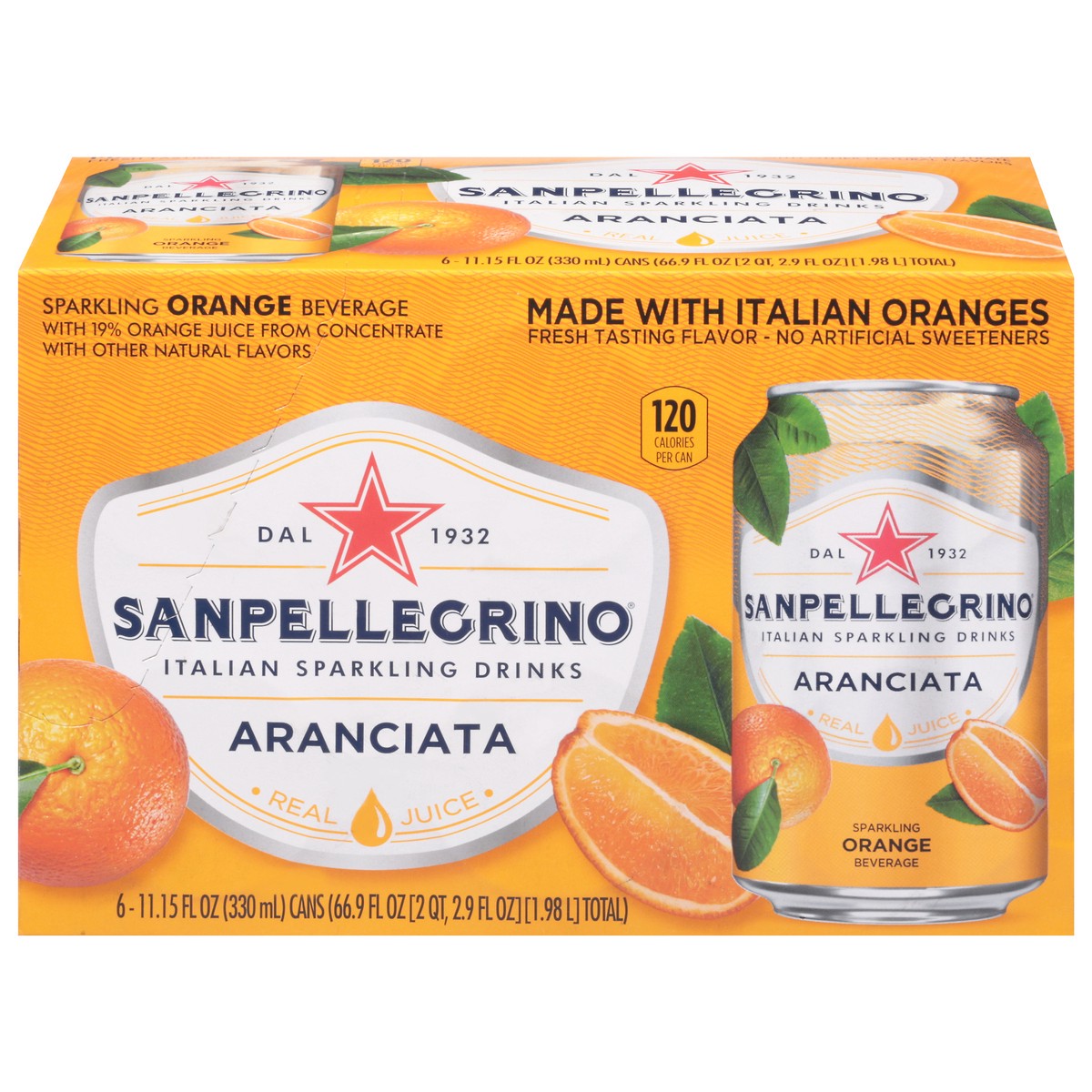 slide 1 of 11, San Pellegrino Italian Sparkling Drink Aranciata Rossa, Sparkling Orange and Blood Orange Beverage, 6 Pack of Cans, 66.9 oz