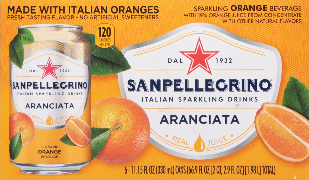 slide 4 of 11, San Pellegrino Italian Sparkling Drink Aranciata Rossa, Sparkling Orange and Blood Orange Beverage, 6 Pack of Cans, 66.9 oz
