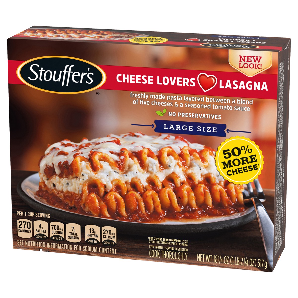 slide 10 of 13, Stouffer's Large Size Five Cheese Lasagna Frozen Meal, 18.25 oz