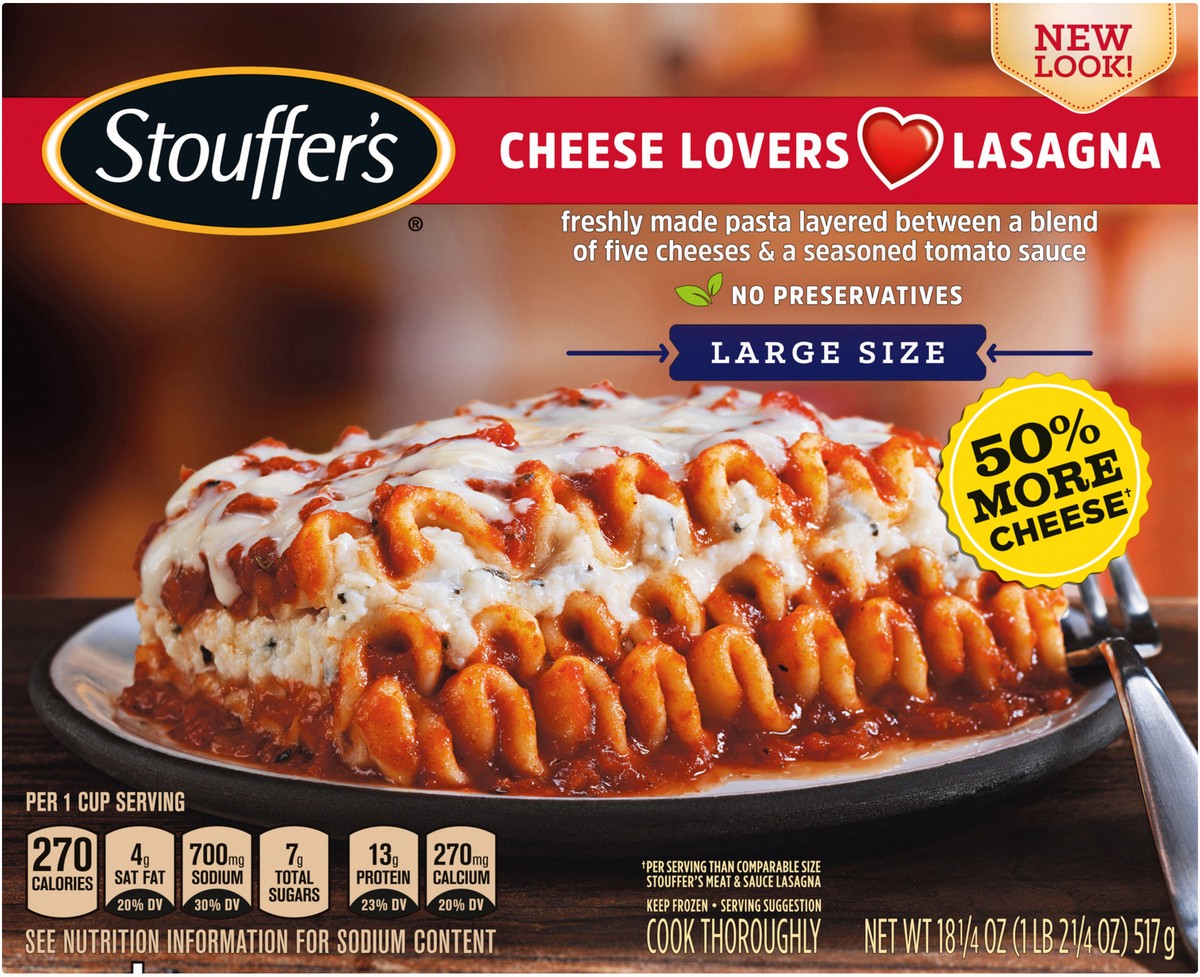 slide 12 of 13, Stouffer's Large Size Five Cheese Lasagna Frozen Meal, 18.25 oz