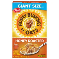 Post Honey Bunches of Oats Honey Roasted Breakfast Cereal, Low Fat, Made with Whole Grain, Giant Size 23 OZ Box