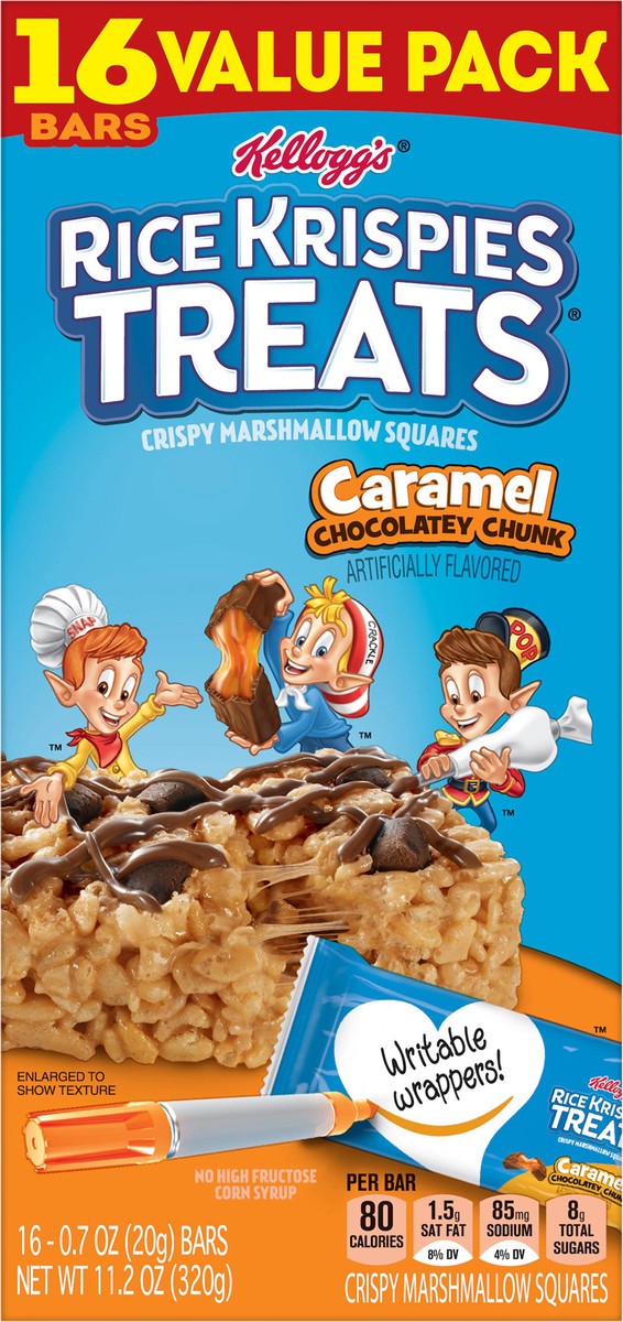 slide 2 of 12, Rice Krispies Treats Kellogg's Rice Krispies Treats Marshmallow Snack Bars, Caramel Chocolatey Chunk, 11.2 oz, 16 Count, 11.2 oz