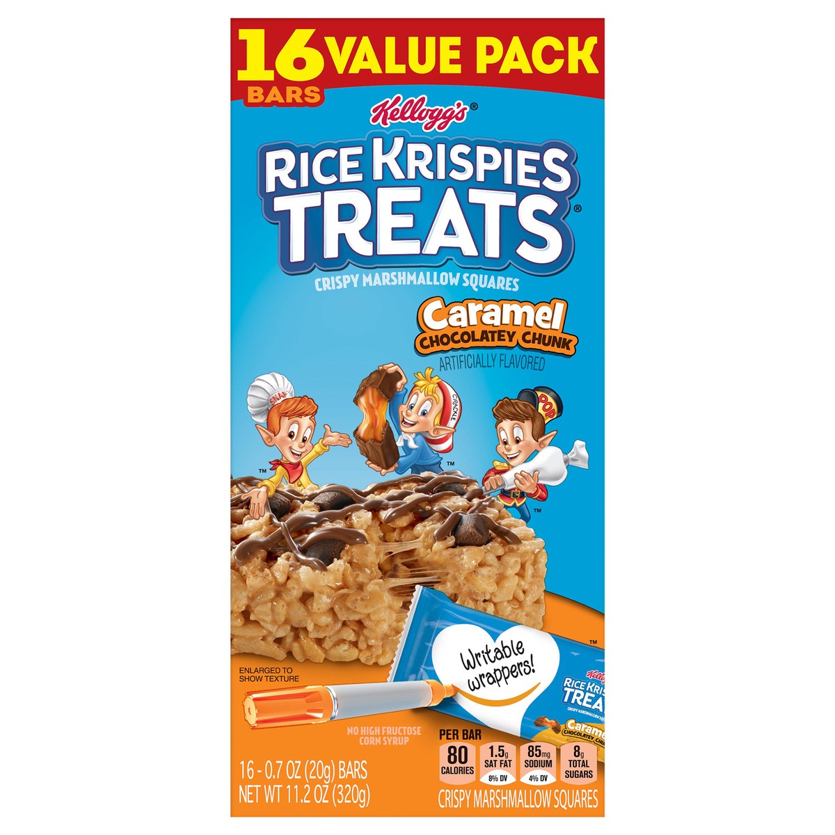 slide 1 of 12, Rice Krispies Treats Kellogg's Rice Krispies Treats Marshmallow Snack Bars, Caramel Chocolatey Chunk, 11.2 oz, 16 Count, 11.2 oz