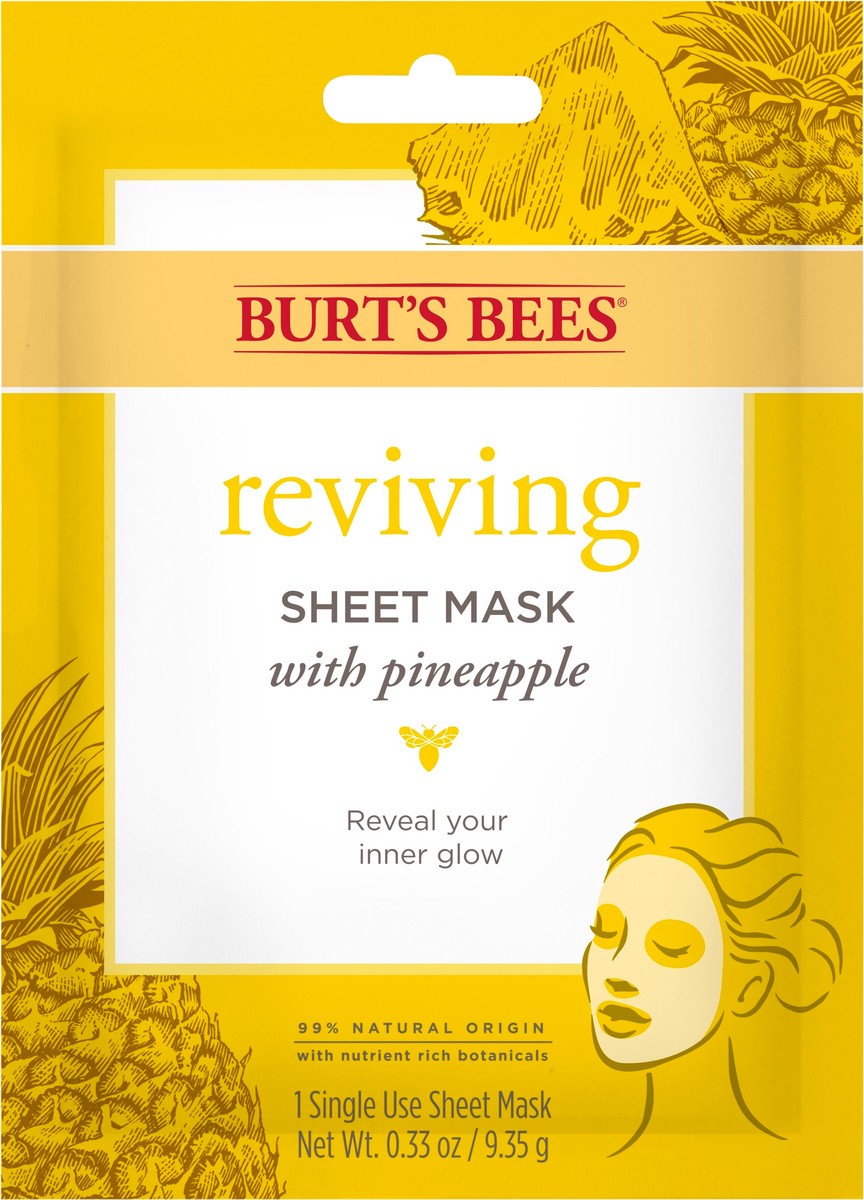 slide 3 of 3, Burt's Bees Burt’s Bees Reviving Sheet Mask with Pineapple, 99% Natural Origin, 1 Single-Use Sheet Mask, 0.33 Ounce, 0.33 oz