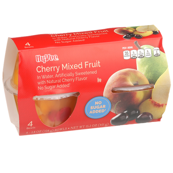 slide 1 of 1, Hy-vee Sweetened Cherry Mixed Fruit In Water, 15.2 oz