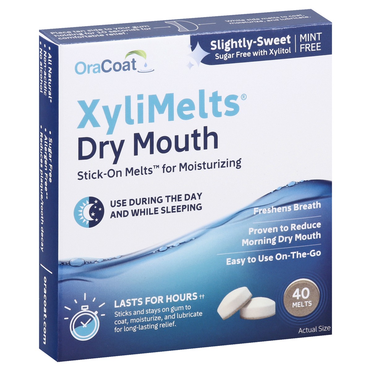 slide 11 of 13, OraCoat XyliMelts Dry Mouth Slightly-Sweet Stick-On Melts 40 ea, 40 ct