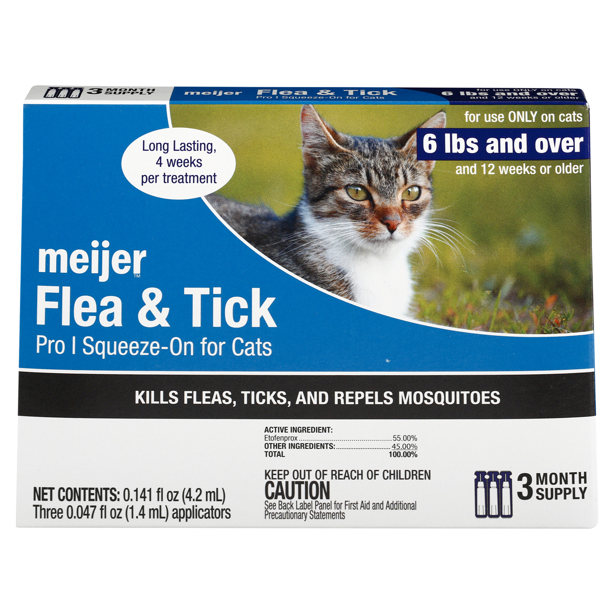 slide 1 of 5, Meijer Pro I Squeeze-On Flea & Tick for Cats and Over, 5 lb, 3 ct