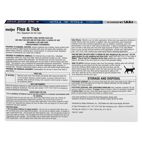 slide 2 of 5, Meijer Pro I Squeeze-On Flea & Tick for Cats and Over, 5 lb, 3 ct