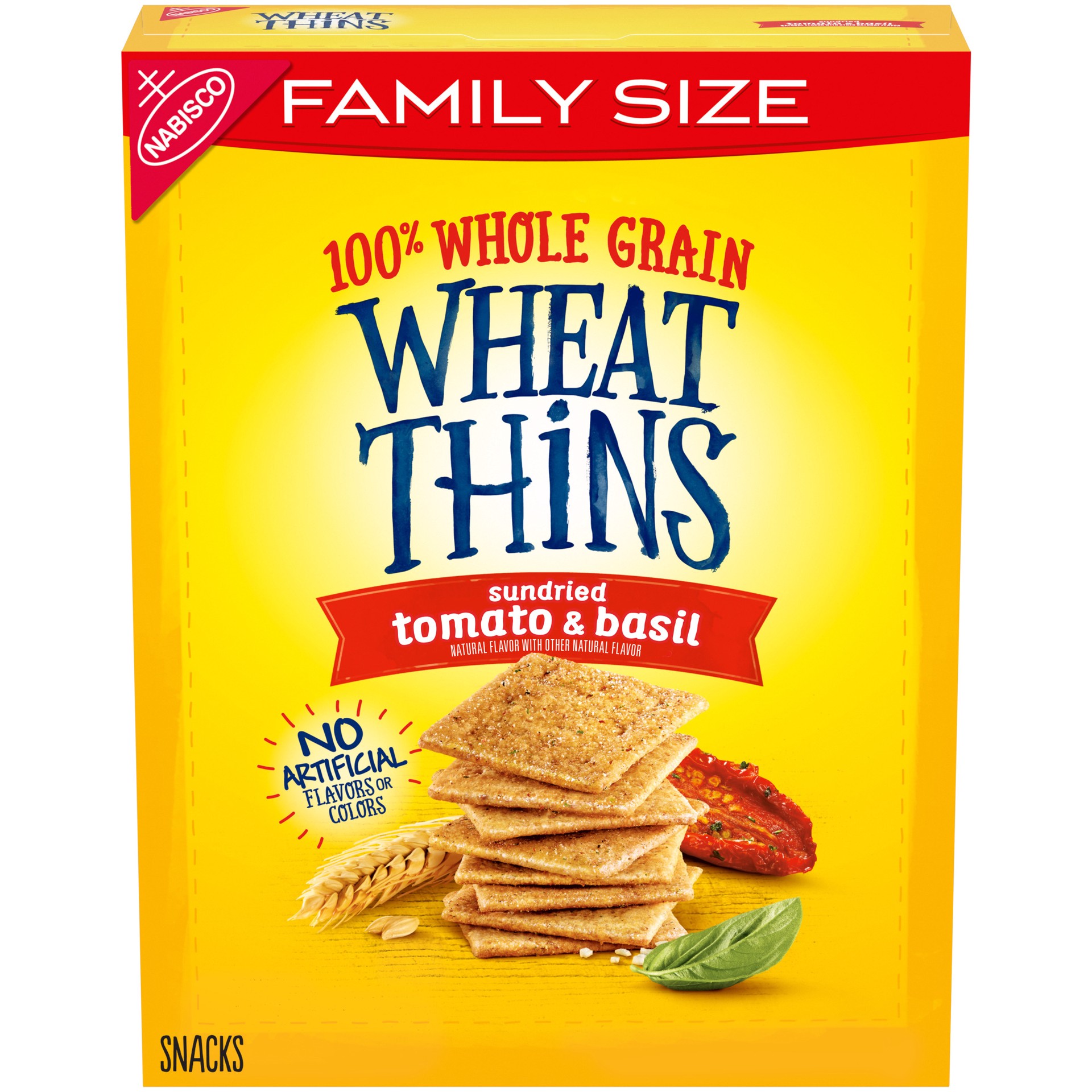 slide 1 of 15, Wheat Thins Sundried Tomato & Basil Whole Grain Wheat Crackers, Family Size, 13 oz, 13 oz