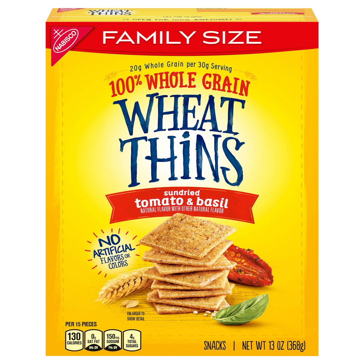 slide 4 of 15, Wheat Thins Sundried Tomato & Basil Whole Grain Wheat Crackers, Family Size, 13 oz, 13 oz