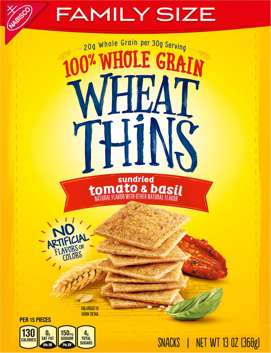 slide 11 of 15, Wheat Thins Sundried Tomato & Basil Whole Grain Wheat Crackers, Family Size, 13 oz, 13 oz