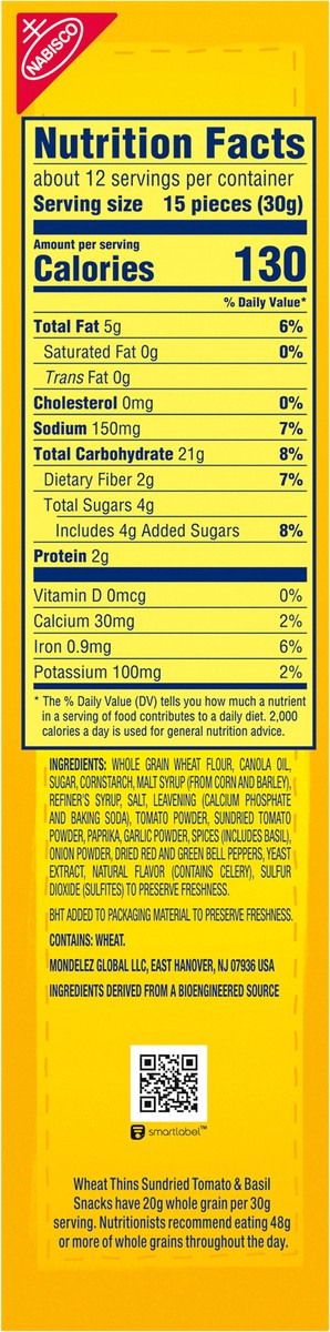 slide 7 of 15, Wheat Thins Sundried Tomato & Basil Whole Grain Wheat Crackers, Family Size, 13 oz, 13 oz