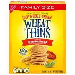 Wheat Thins Sundried Tomato & Basil Snacks, Whole Grain Wheat Crackers, Snack Crackers, Family Size, 13 oz