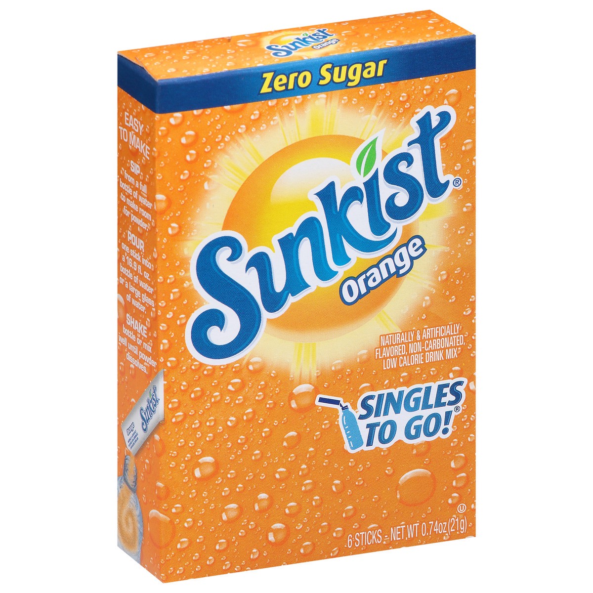 slide 3 of 13, Sunkist Singles to Go! Zero Sugar Orange Drink Mix 6 Sticks - 6 ct, 6 ct