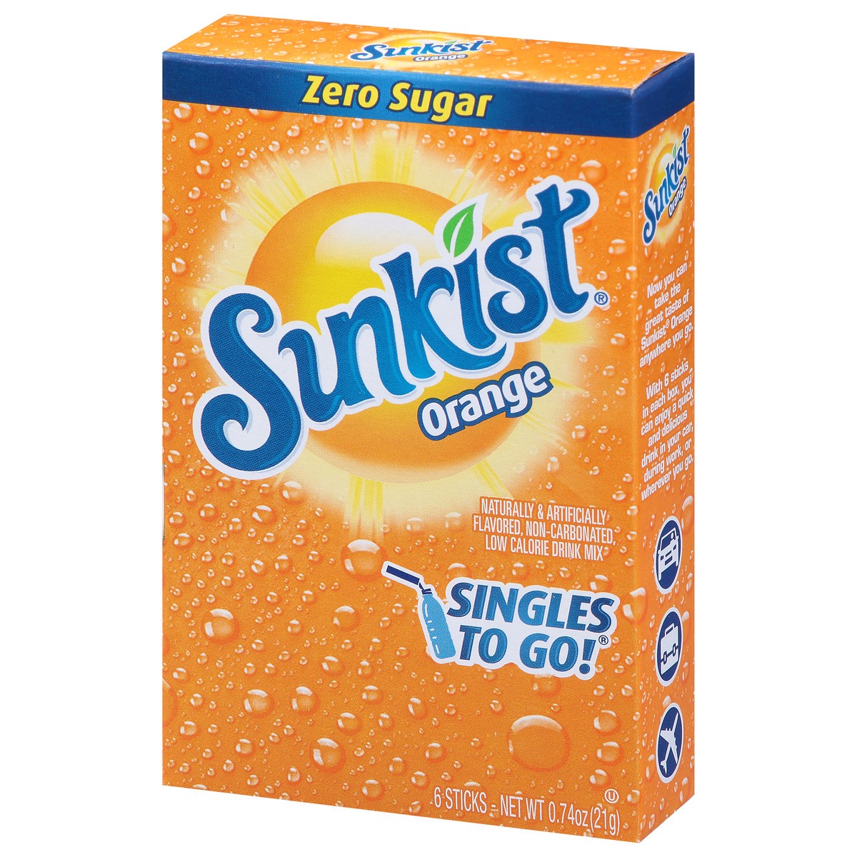 slide 4 of 13, Sunkist Singles to Go! Zero Sugar Orange Drink Mix 6 Sticks - 6 ct, 6 ct