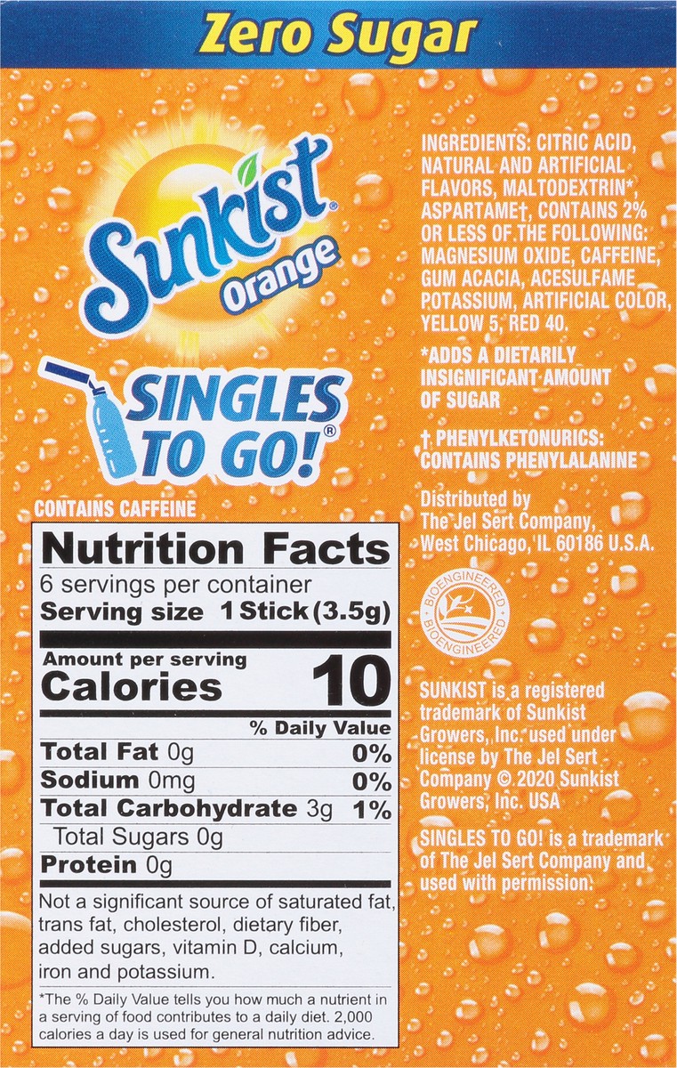 slide 8 of 13, Sunkist Singles to Go! Zero Sugar Orange Drink Mix 6 Sticks - 6 ct, 6 ct