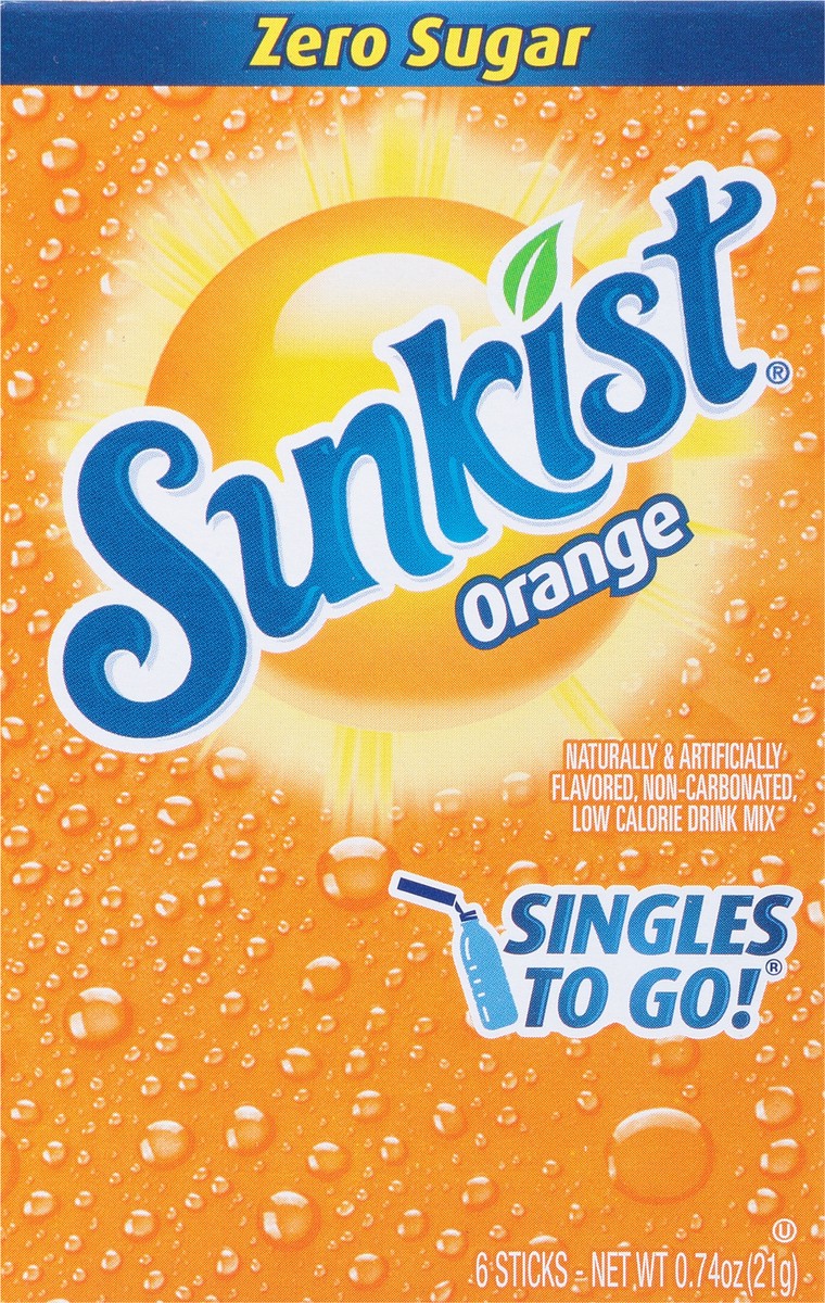 slide 1 of 13, Sunkist Singles to Go! Zero Sugar Orange Drink Mix 6 Sticks - 6 ct, 6 ct