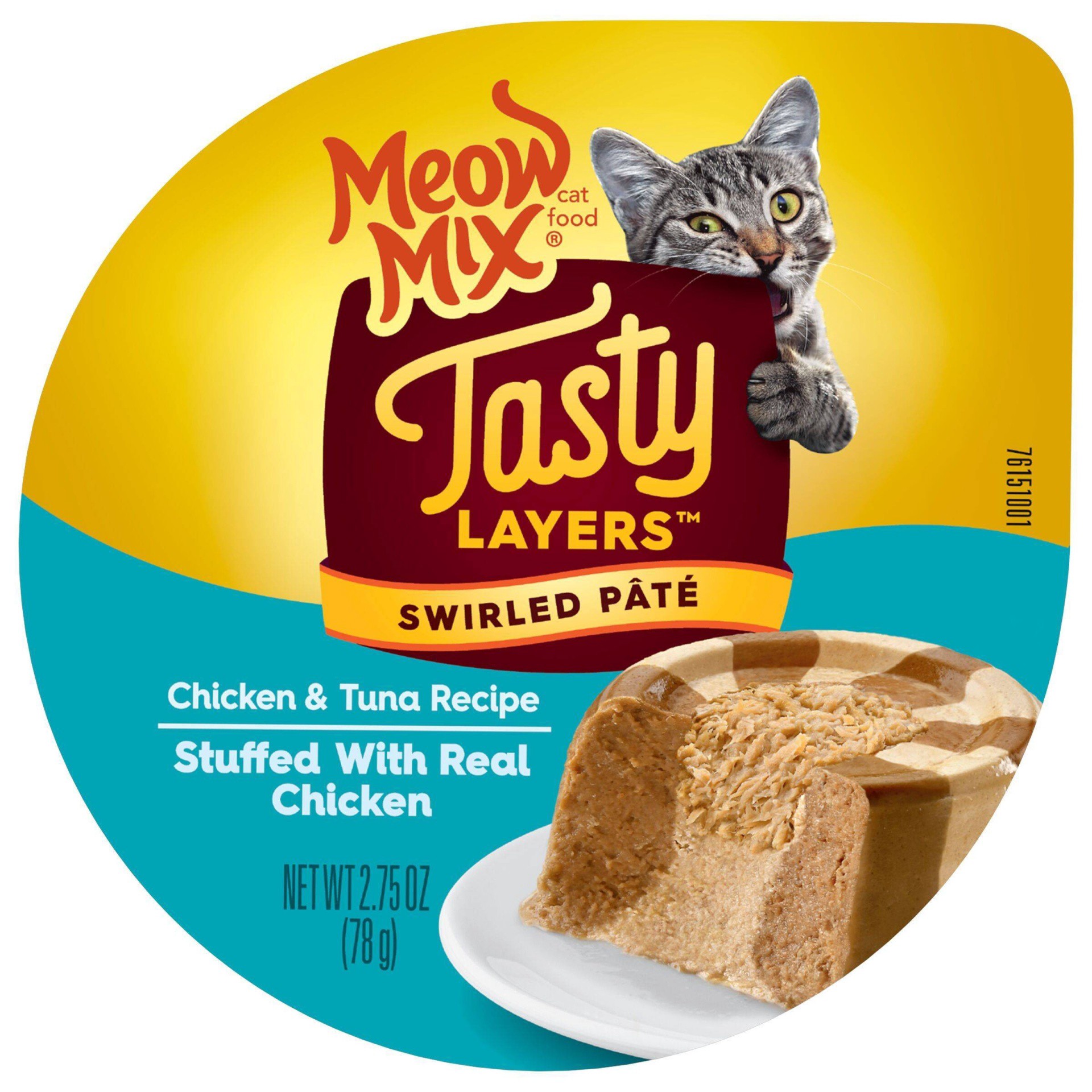 slide 1 of 5, Meow Mix Tasty Layers Chicken and Tuna Recipe Wet Cat Food, 2.75 oz