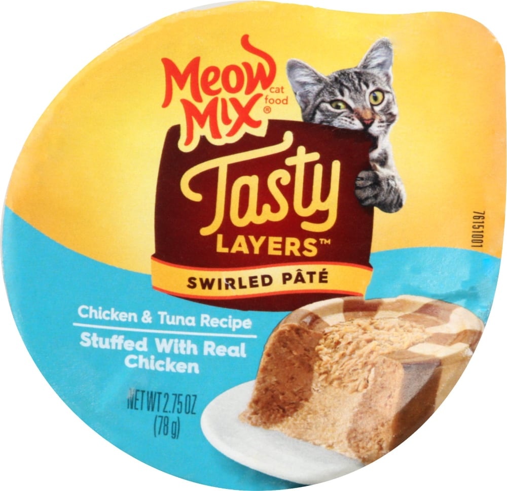 slide 1 of 1, Meow Mix Tasty Layers Chicken And Tuna Wet Cat Food, 2.75 oz